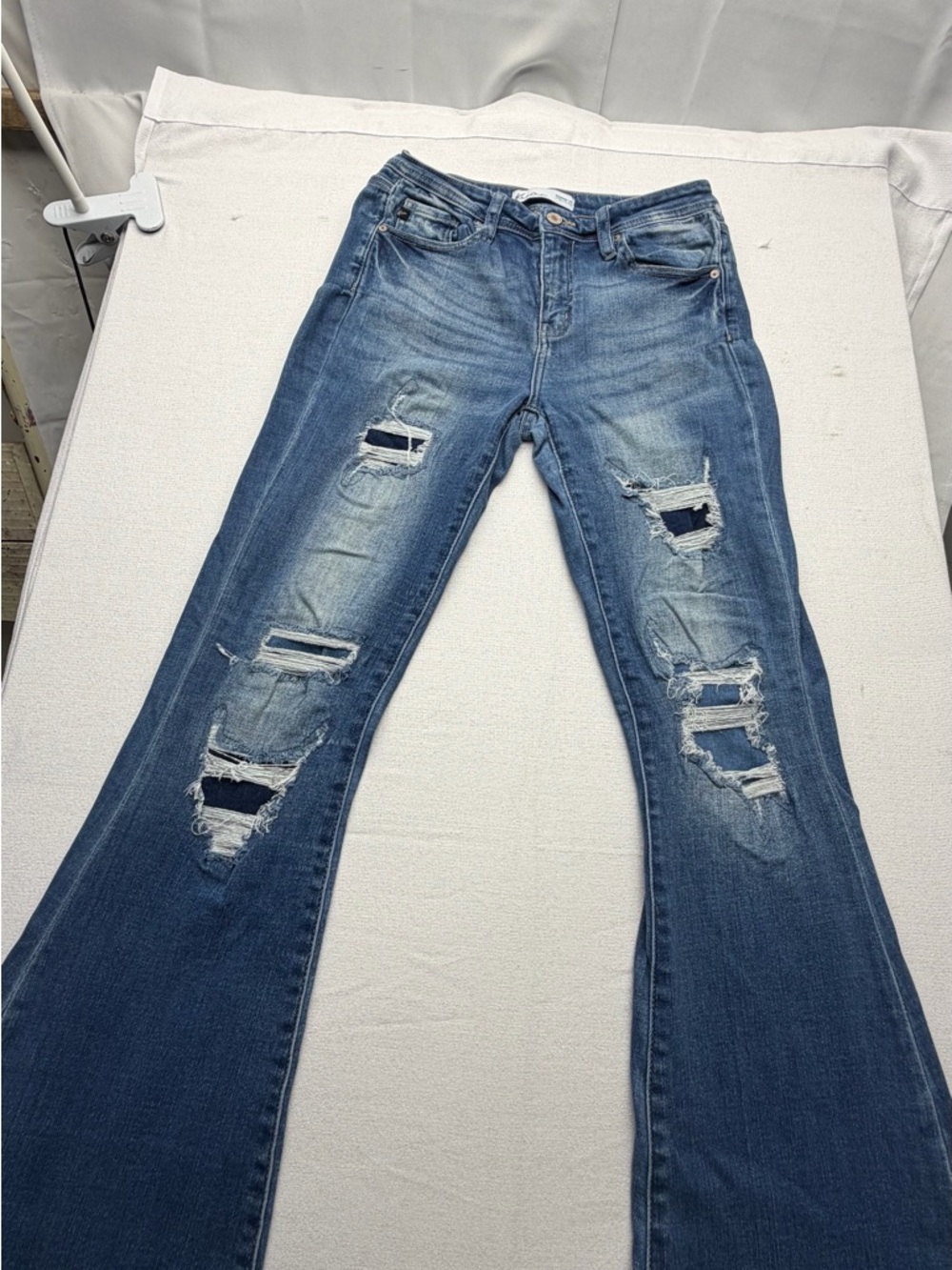 Vince Camuto Ripped Medium Blue Flare Jeans